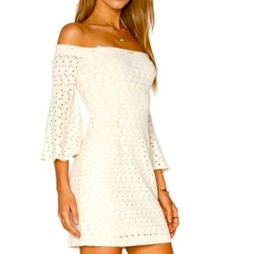 Free People Sophia Eyelet Lace Off The Shoulder Bell Sleeve Dress Cream Size XS